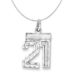 Silver, Varsity Collection, Small D/C Number 21 Necklace - 24 In